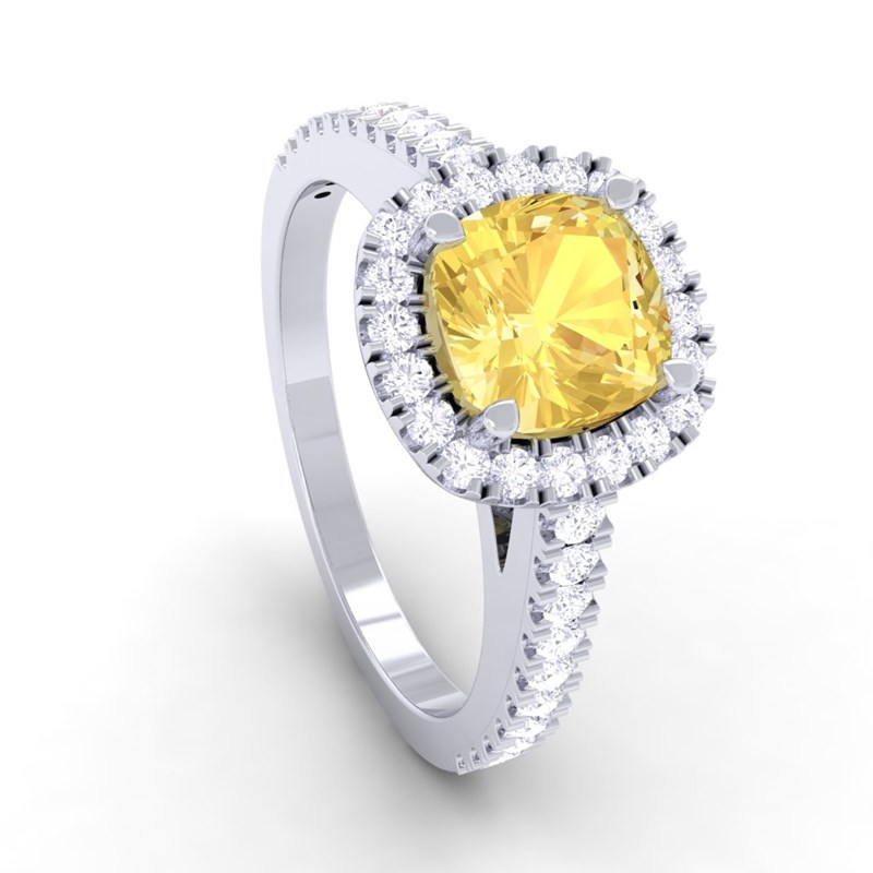 Gemstone Engagement Rings
 Yellow Sapphire IJ SI Diamonds Halo Gemstone Engagement