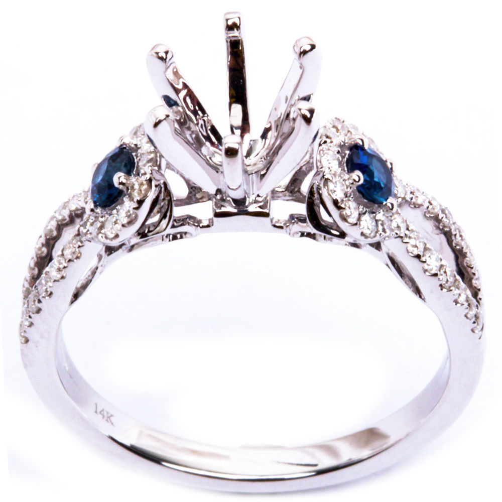 Gemstone Engagement Rings
 47ct Pave Set Blue Sapphire Gemstone & Diamond Semi Mount