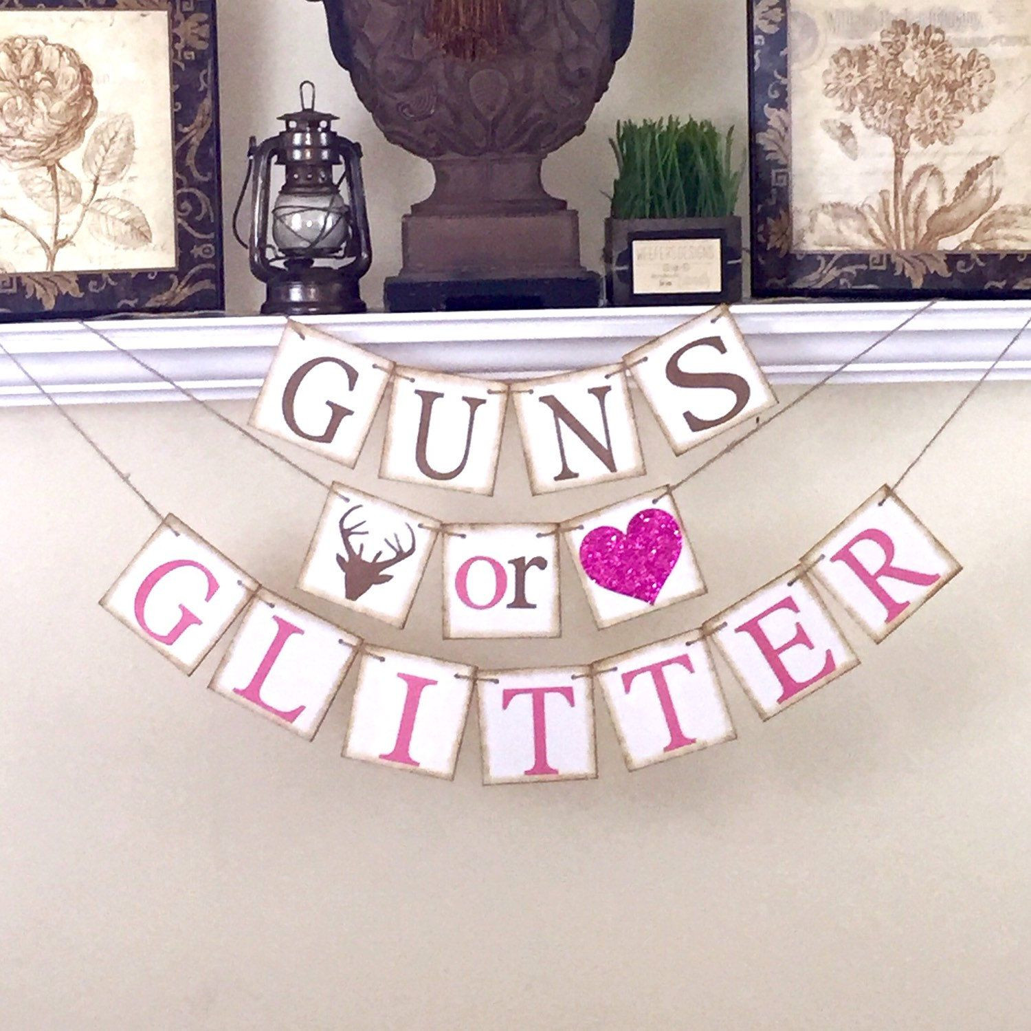 Gender Reveal Party Ideas Country
 Gender Reveal banner Rustic Baby Shower Decor Guns or