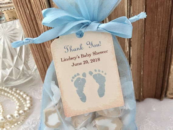 Gift Bag For Baby Shower
 Baby Shower Favor Set Organza Bags and Personalized Tags Blue