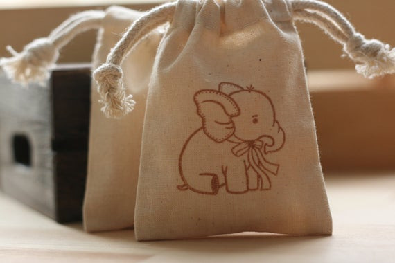 Gift Bag For Baby Shower
 Items similar to Muslin favor bags BaBy ELePhAnT x10