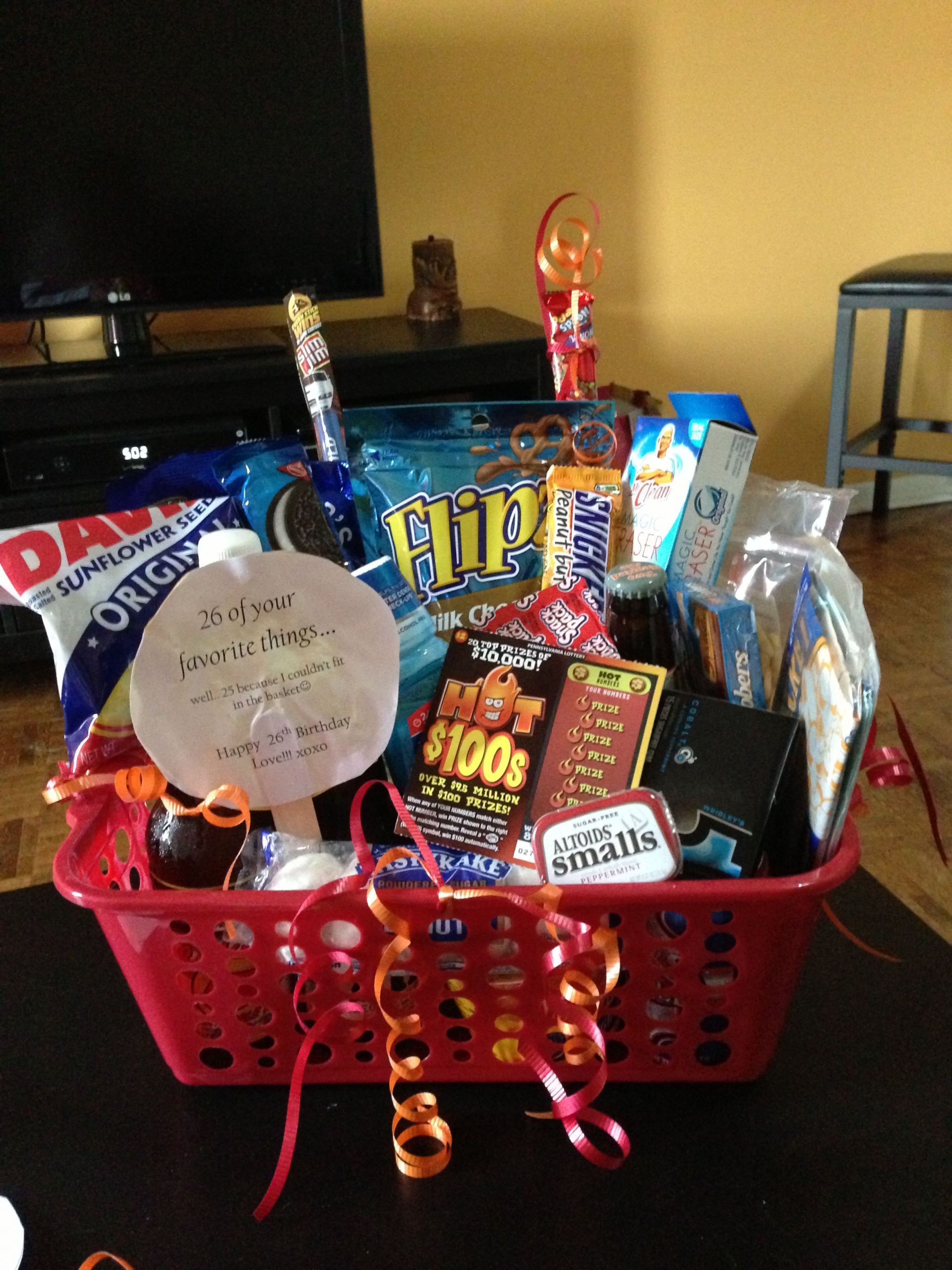 Gift Basket Ideas For Boyfriends
 Boyfriend birthday basket 26 of his favorite things for