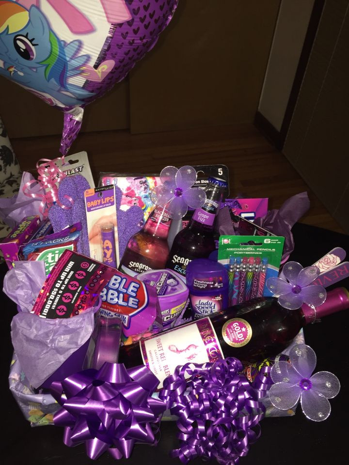 Gift Baskets Birthday
 Purple themed 21st birthday t basket for a female