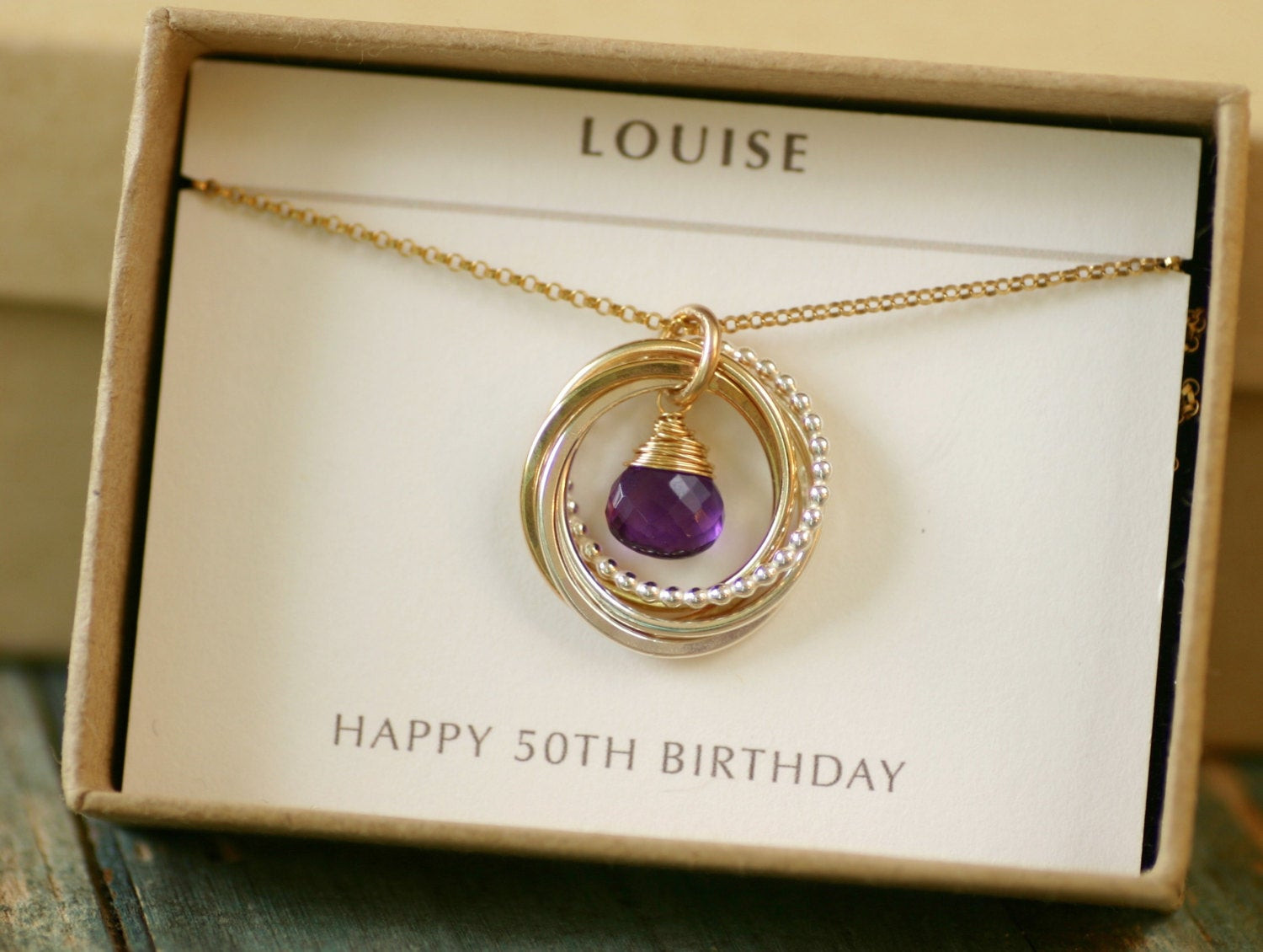 Gift For 50th Birthday
 50th birthday t for her amethyst necklace by