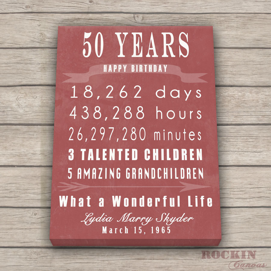 Gift For 50th Birthday
 50th BIRTHDAY GIFT Sign Print Personalized Art CanvasMom Dad
