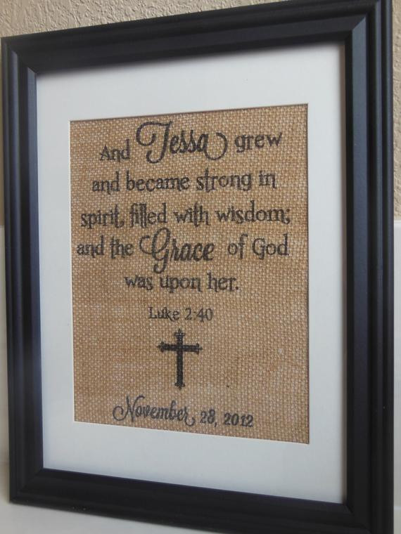 Gift Ideas For Baby Dedication
 Items similar to Burlap Print for Newborn baby Baby
