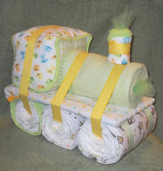 Gift Ideas For Baby Showers
 Choo Choo Train Diaper Cake for Baby Shower by CushyCreations