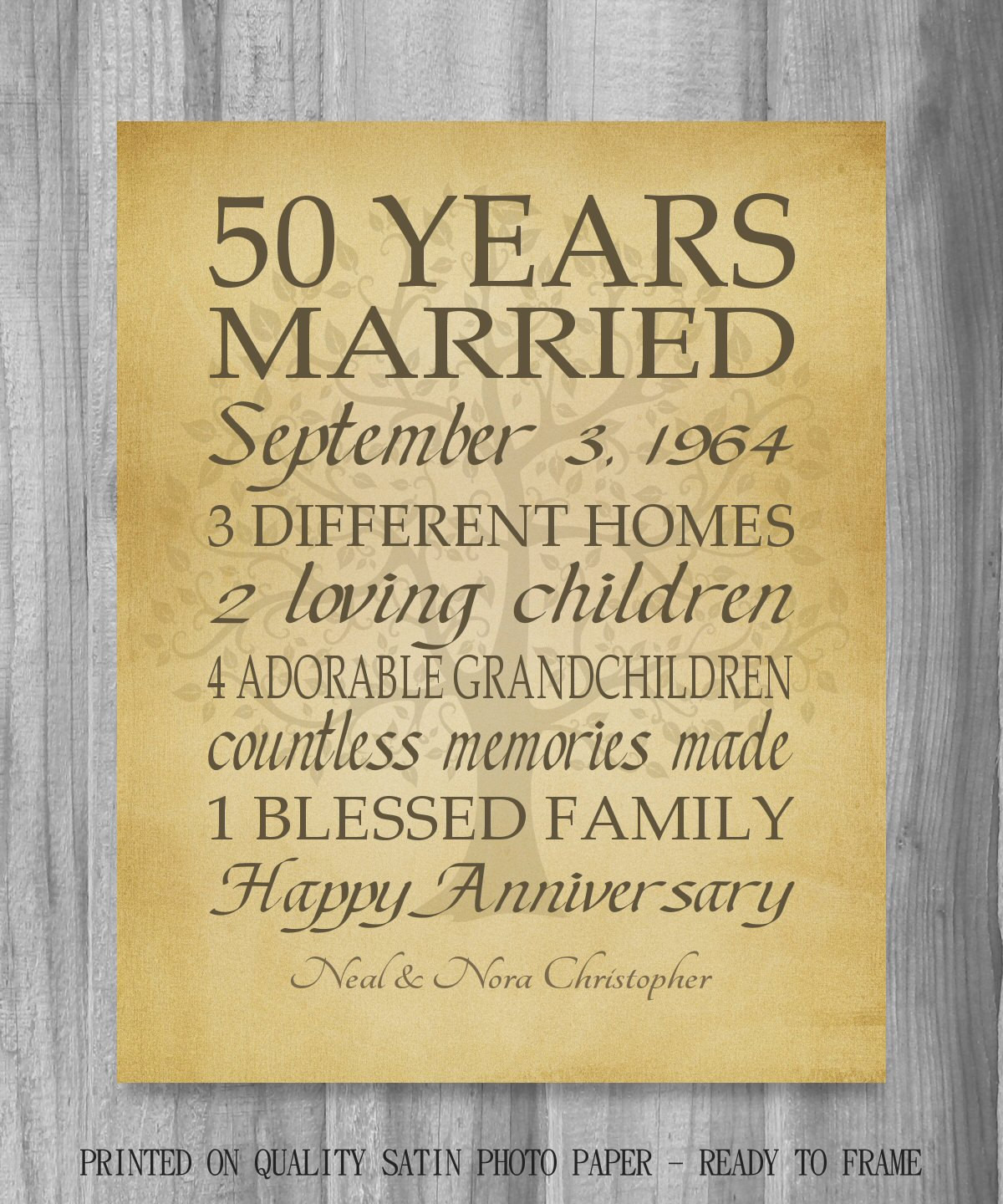 Gift Ideas For Parents 50Th Wedding Anniversary
 50th Anniversary Gift Golden Anniversary 50 Years Personalized