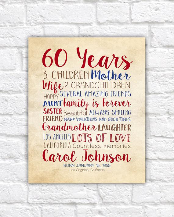 Gifts For Mom Birthday
 Birthday Gift for Mom 60th Birthday 60 Years Old Gift for