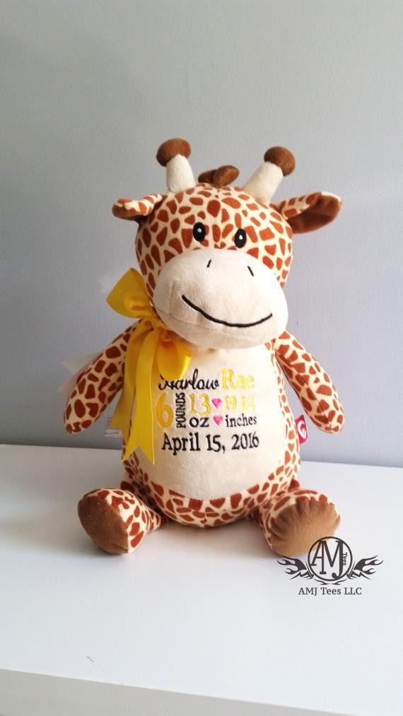 Giraffe Baby Gifts
 Personalized baby announcement stuffed giraffe