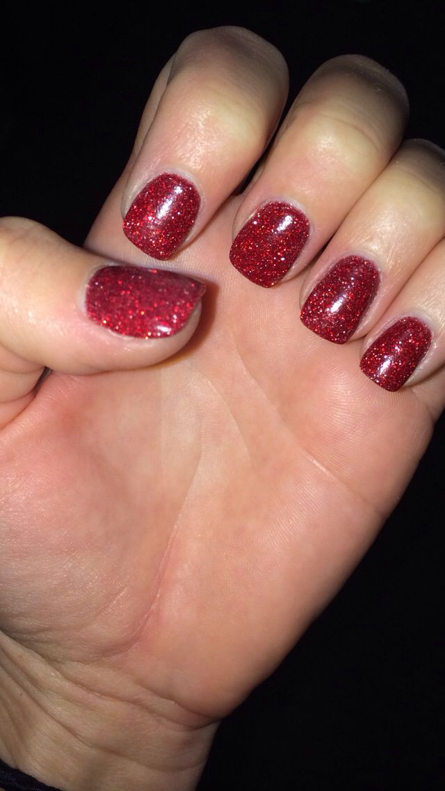 Glitter Dip Nails
 Red Glitter SNS Nails in 2019