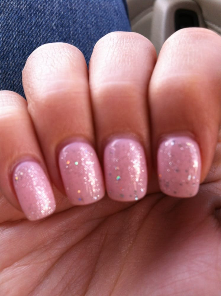 Glitter Gel Nails
 Baby pink and silver glitter gel nails Yelp