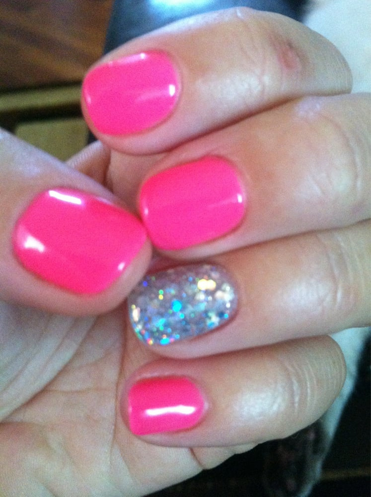 Glitter Nails Salon
 My hot pink gels with a glitter accent nail So fun