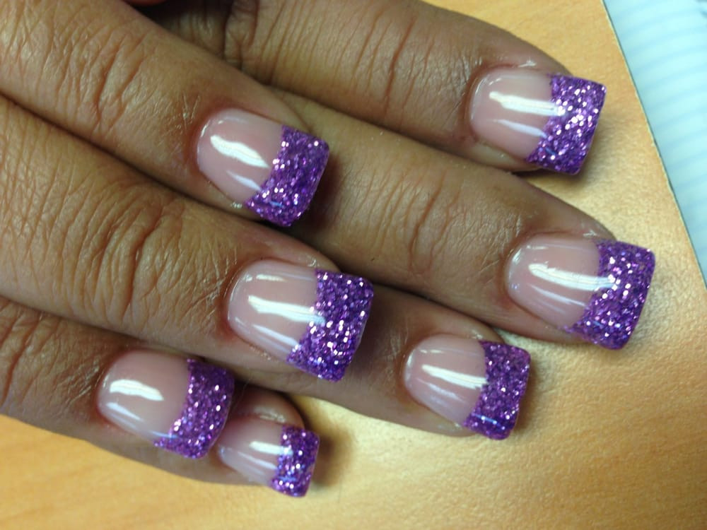 Glitter Tip Acrylic Nails
 Acrylic nails with purple glitter tip by Lee Yelp