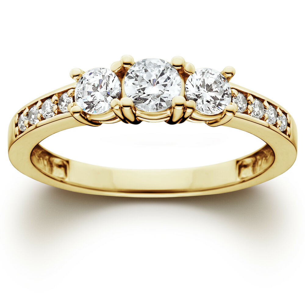 Gold And Diamond Rings
 1 Ct 3 Stone Diamond Engagement Ring 10K Yellow Gold