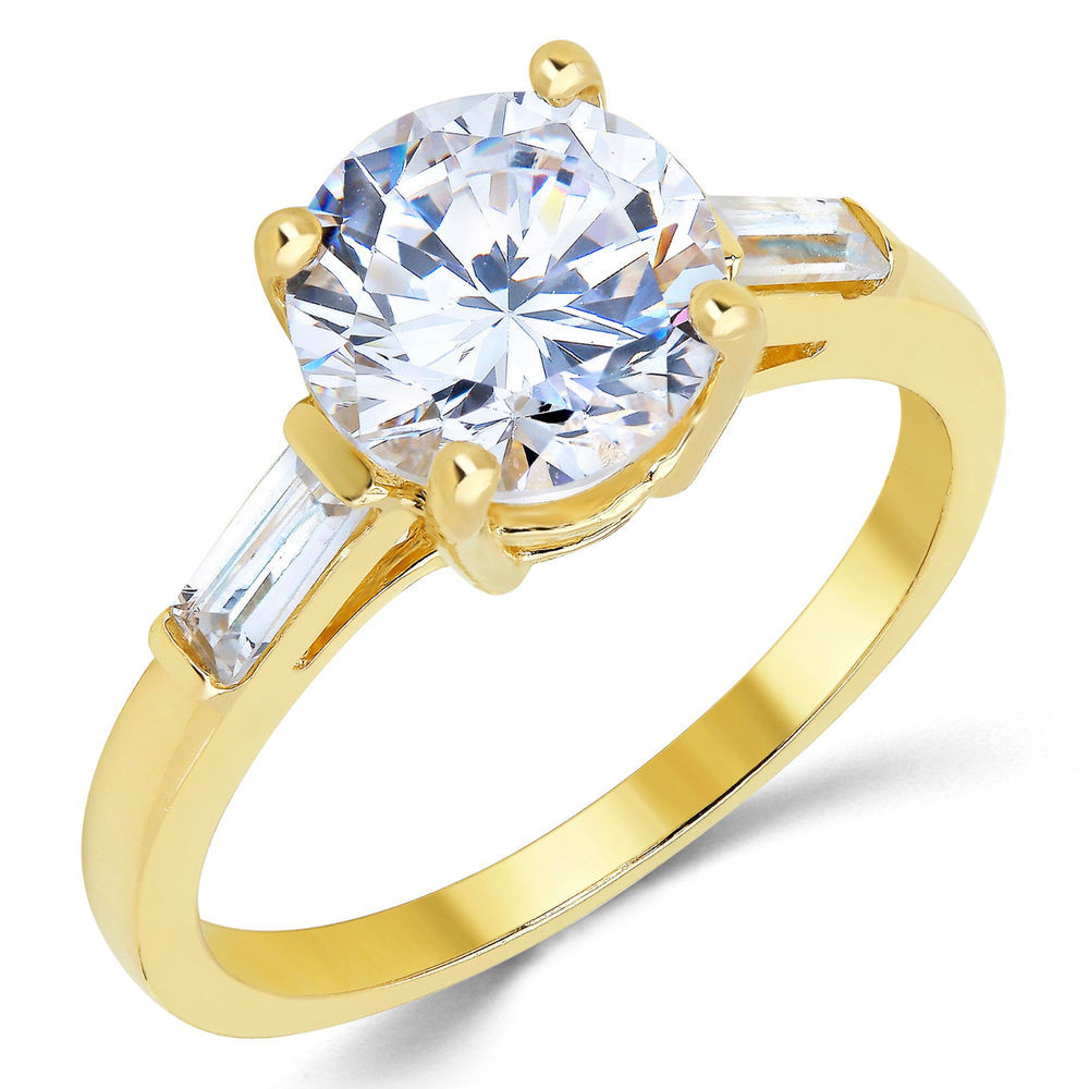 Gold And Diamond Rings
 14K Solid Yellow Gold CZ Cubic Zirconia Solitaire