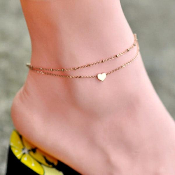 Gold Anklet Bracelet
 Double Gold Tone Heart Anklet – 210 Kreations