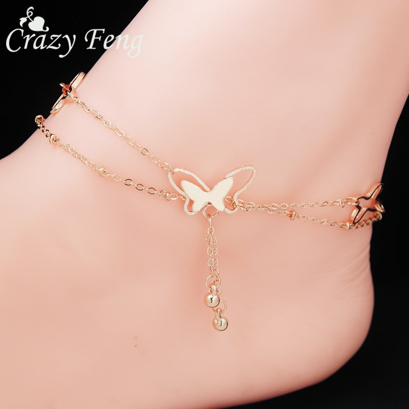 Gold Anklet Bracelet
 Charm Butterfly Feet Anklet Jewelry Fashion 2016 Double