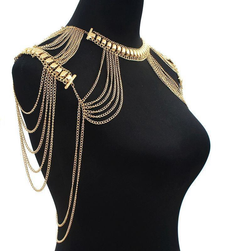 Gold Body Jewelry
 Vintage Gold Plated Shoulder Chain Necklace Jewelry