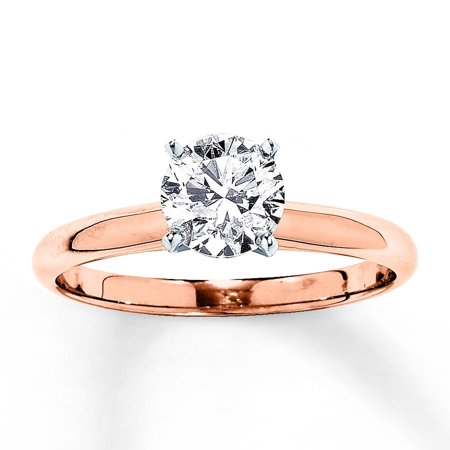 Gold Diamond Rings
 Solitaire Engagement Ring 1 Carat Diamond 14K Rose Gold