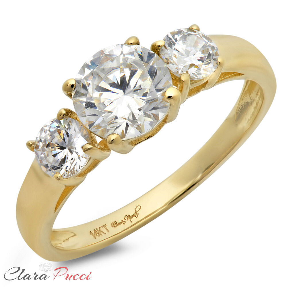 Gold Diamond Rings
 1 50CT Three Stone Diamond Simulant Ring Engagement