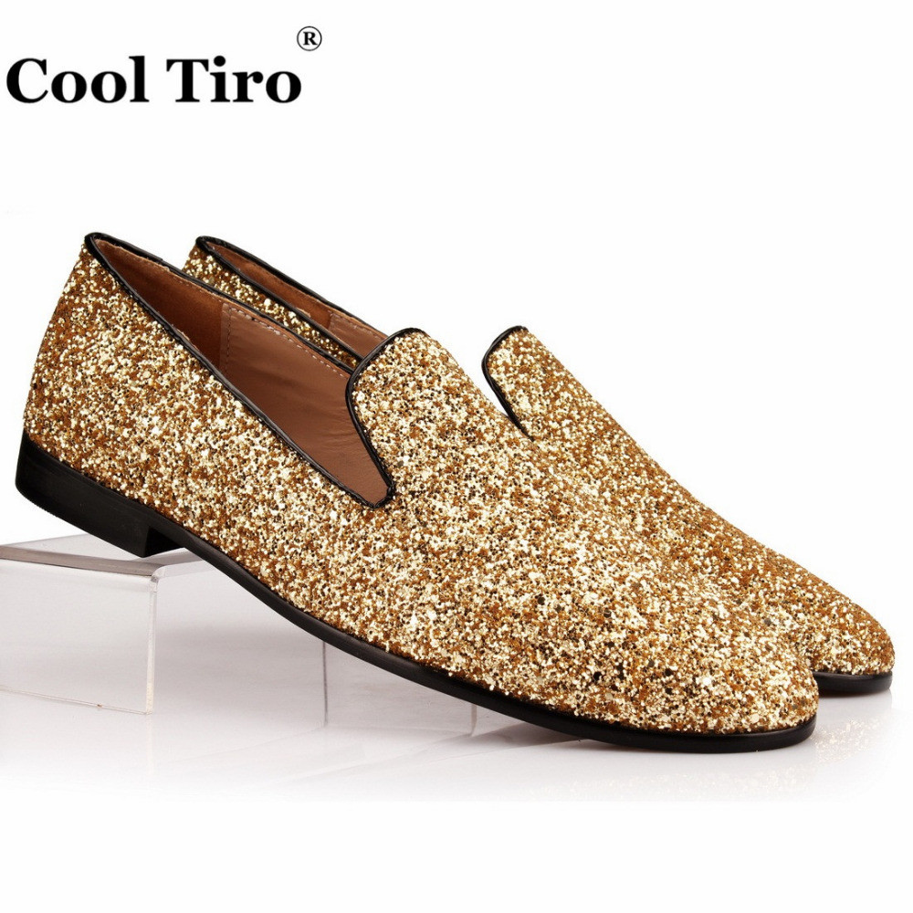 Gold Dress Shoes For Wedding
 COOL TIRO Gold Glistening Glitter Men Loafers Sequins