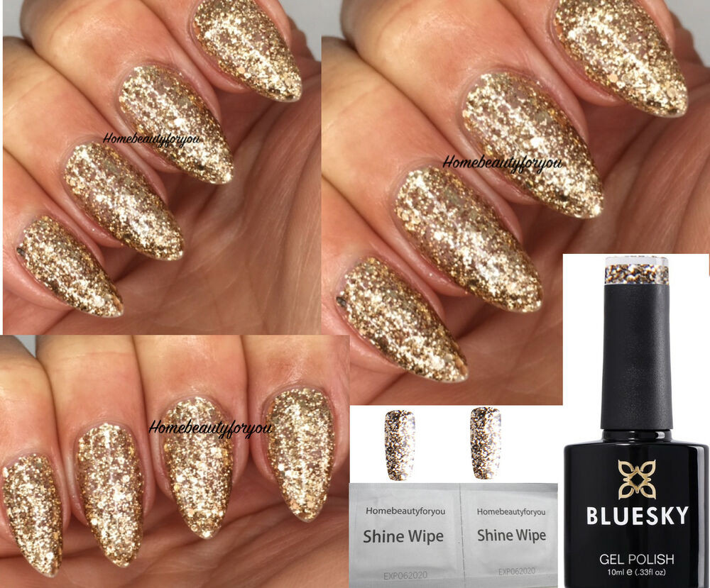 Gold Glitter Gel Nails
 BLUESKY S12N GOLD MULTI GLITTER SPARKLE NAIL GEL POLISH UV