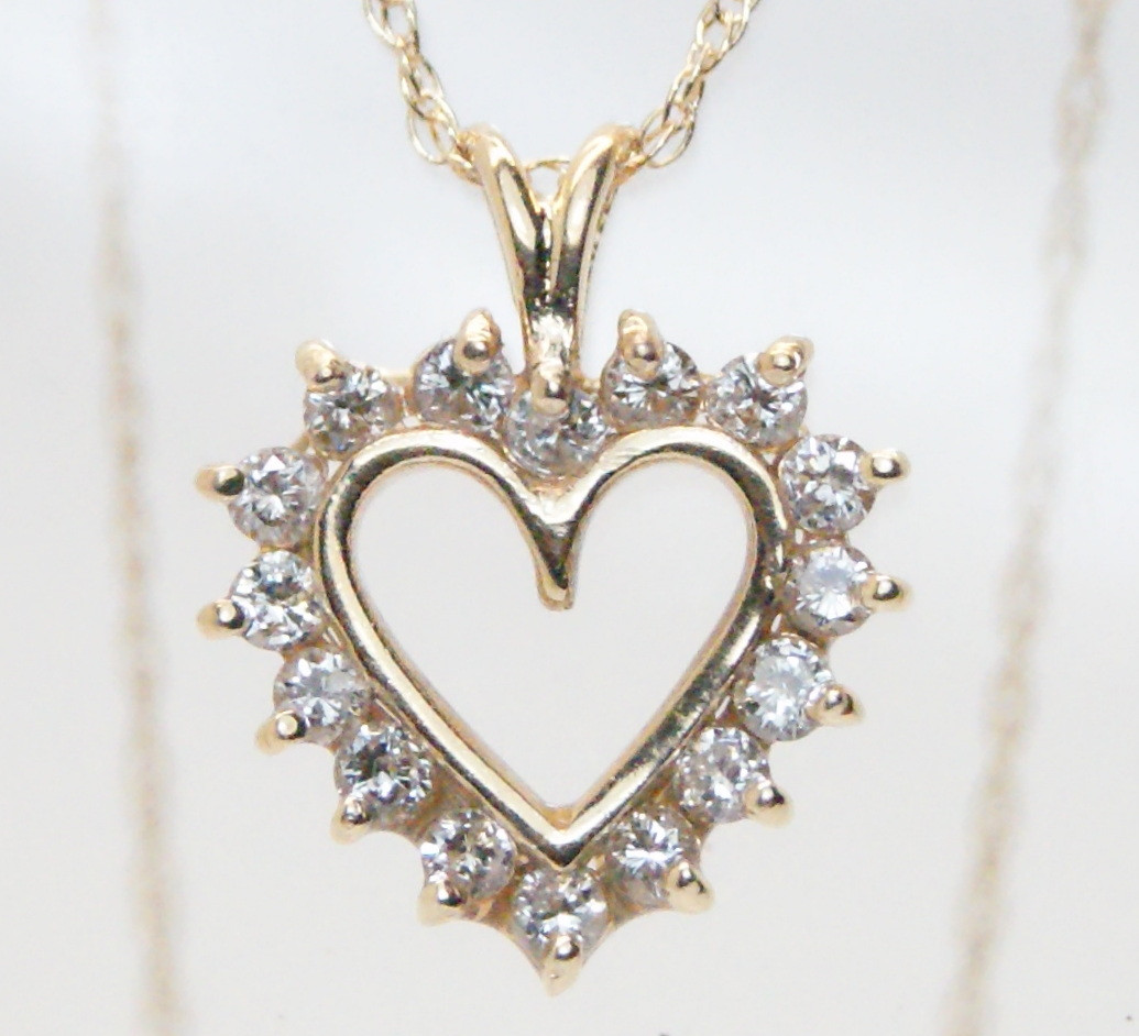 Gold Heart Necklace With Diamonds
 14K Yellow Gold 32 TCW Diamond Heart Shaped Pendant W