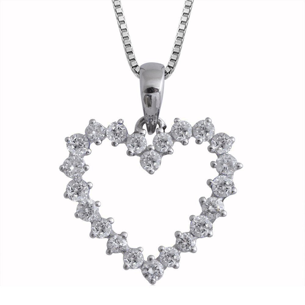 Gold Heart Necklace With Diamonds
 14K White Gold Diamond Heart Necklace