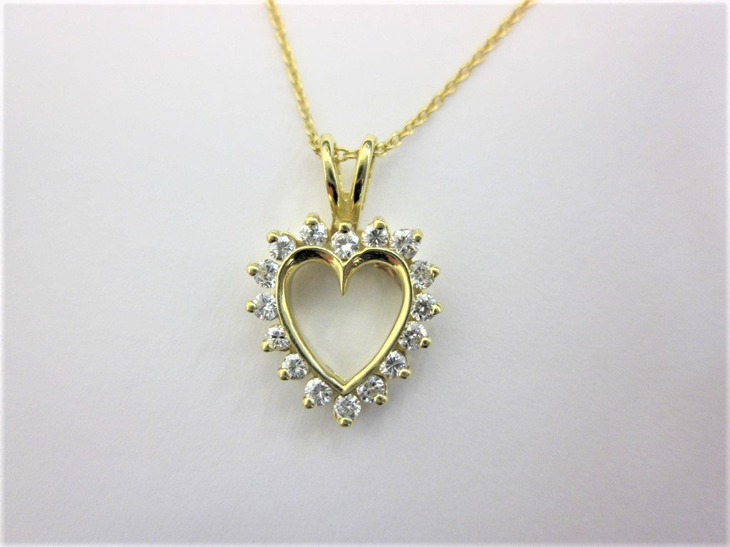Gold Heart Necklace With Diamonds
 14k Yellow Gold Diamond Heart Pendant