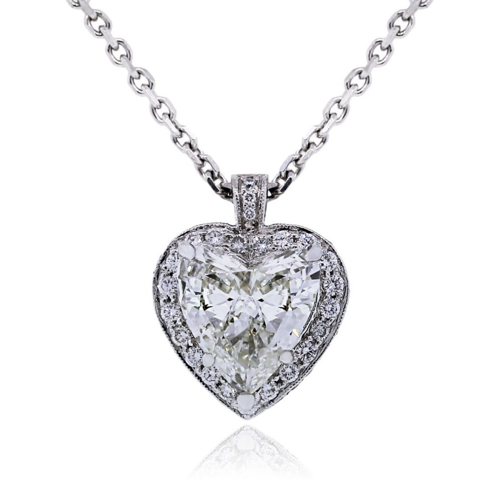 Gold Heart Necklace With Diamonds
 14k White Gold 4 17ct GIA Certified Diamond Heart Pendant
