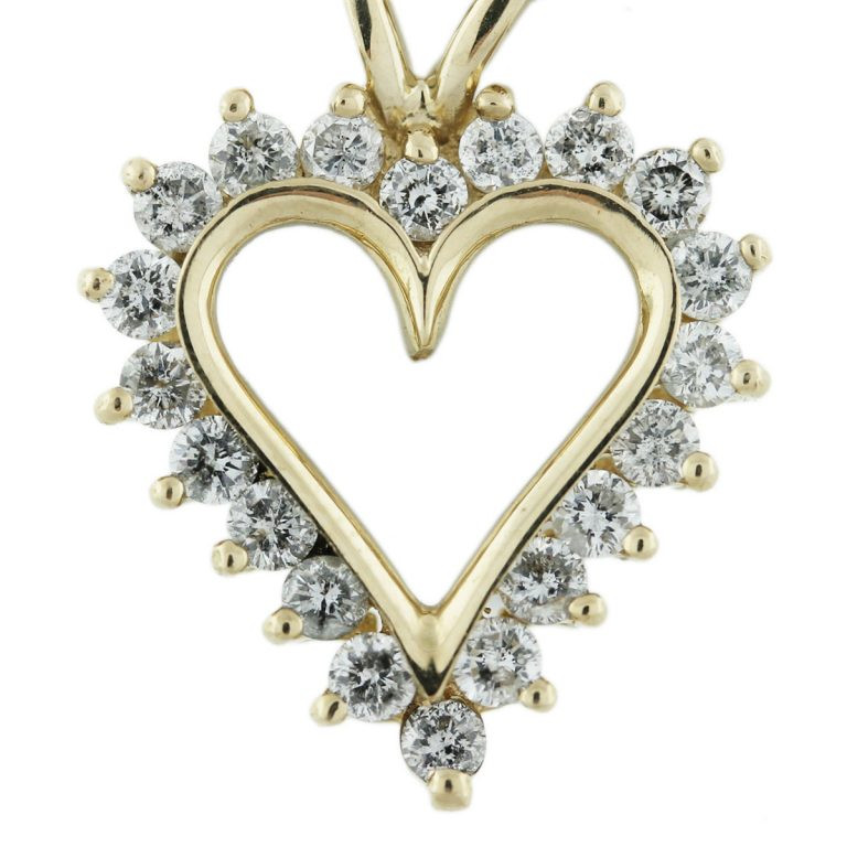 Gold Heart Necklace With Diamonds
 14k Yellow Gold Diamond Heart Pendant Chain Necklace Boca