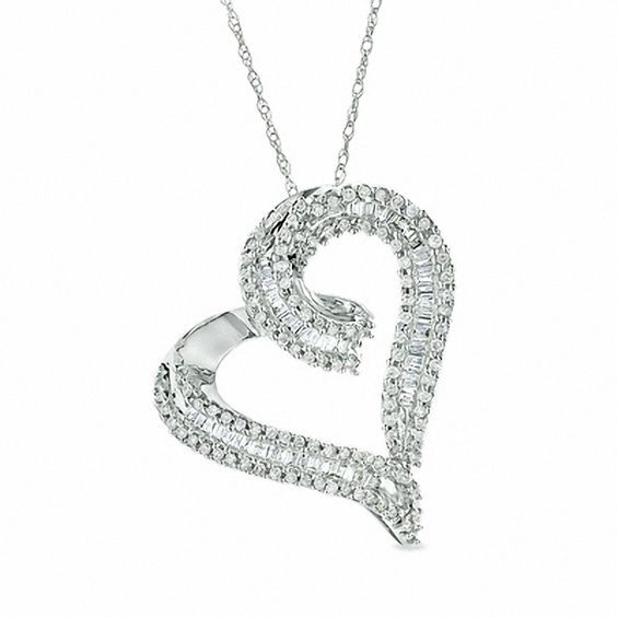 Gold Heart Necklace With Diamonds
 1 2 CT T W Diamond Heart Pendant in 10K White Gold