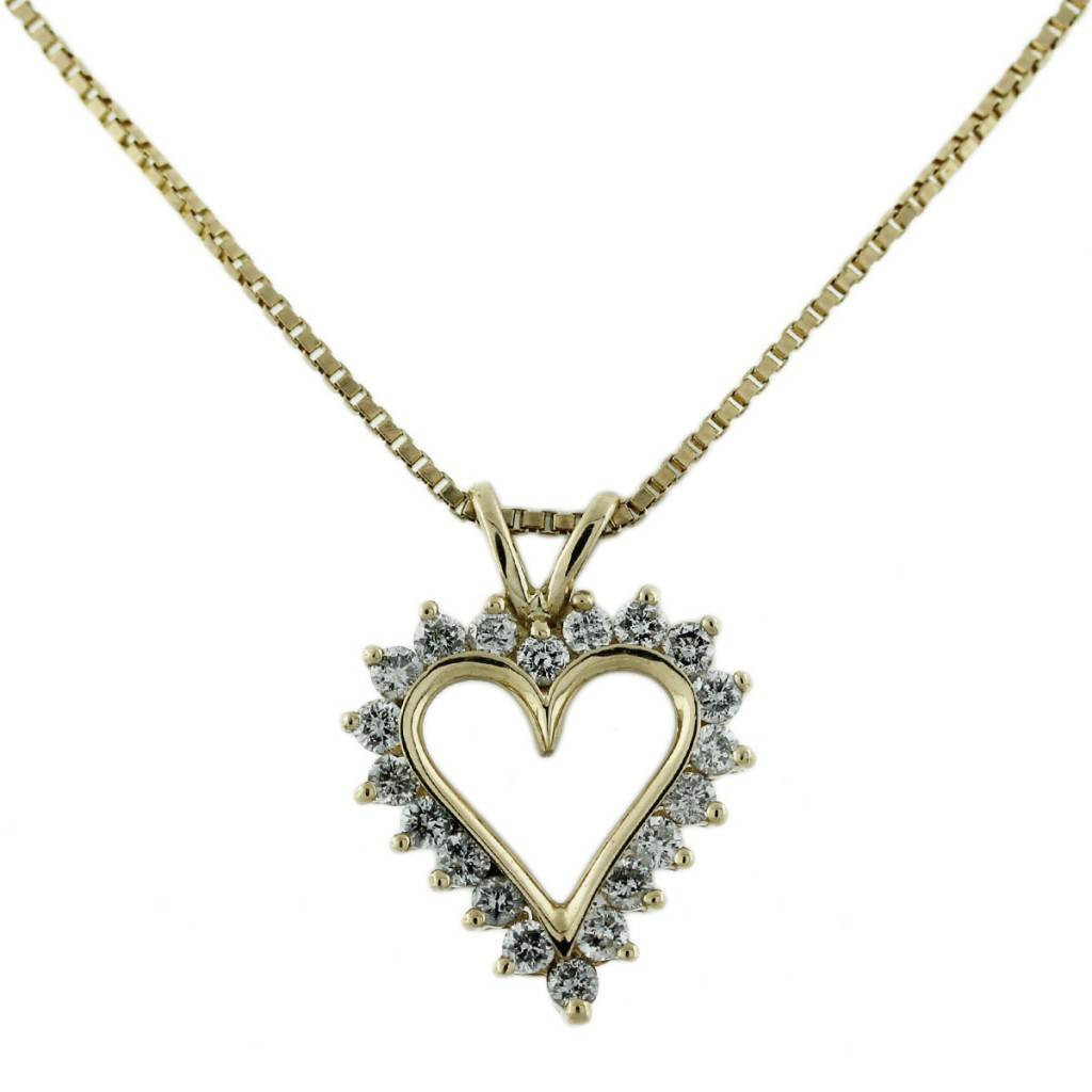 Gold Heart Necklace With Diamonds
 14k Yellow Gold Diamond Heart Pendant Chain Necklace Boca