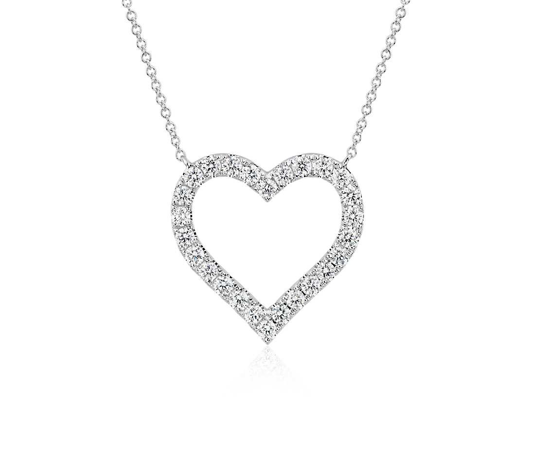 Gold Heart Necklace With Diamonds
 Diamond Heart Pendant in 14k White Gold 1 ct tw