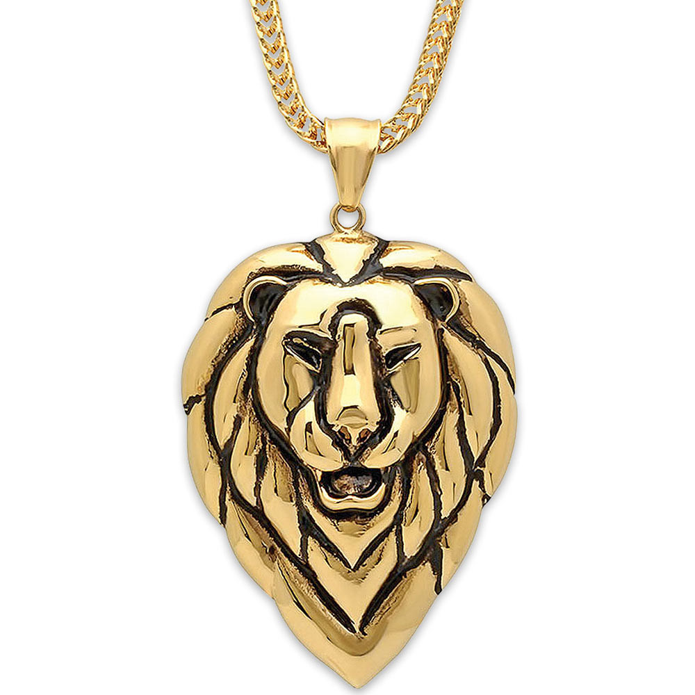 Gold Lion Necklace
 Gold Lion s Head Pendant on Chain 18k Gold Plated