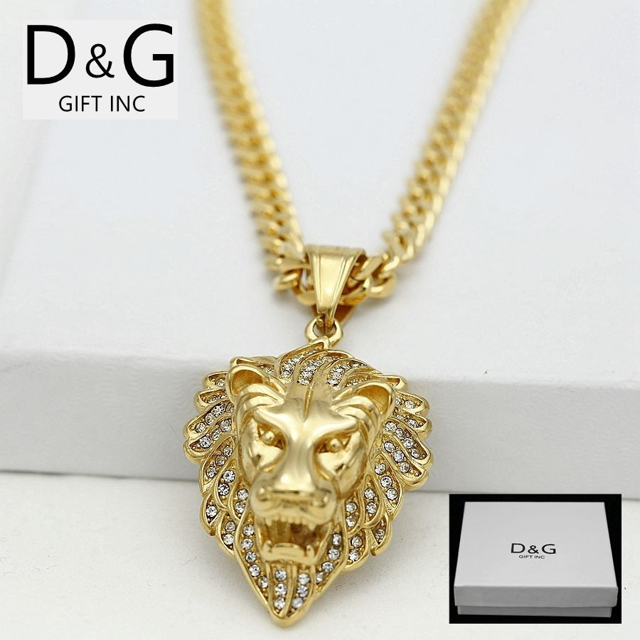 Gold Lion Necklace
 DG Men s Gold Stainless Steel 24" Cuban Curb Necklace Lion