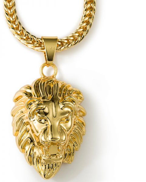 Gold Lion Necklace
 Mens 18K Gold Plated Lion Head Franco Chain Hiphop King