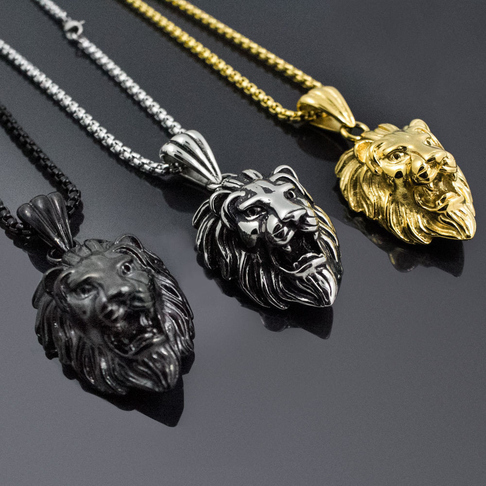 Gold Lion Necklace
 Silver Gold Black Tone Fashion Men s Lion Stainless Steel