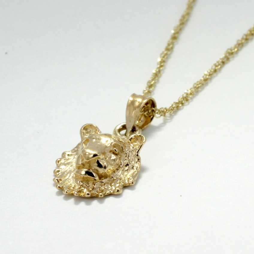 Gold Lion Necklace
 Lion Jewelry Lion Necklace 14kt Gold Lion Head Pendant on
