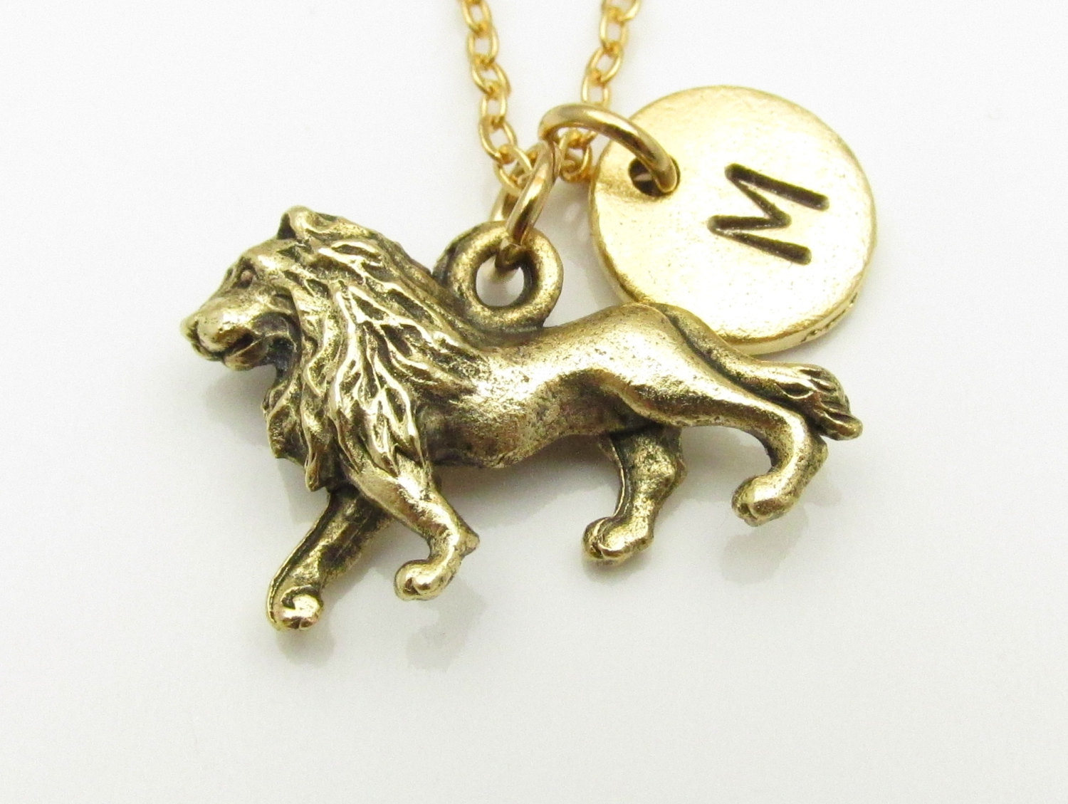 Gold Lion Necklace
 Lion Necklace Gold Lion Charm Initial Necklace Personalized