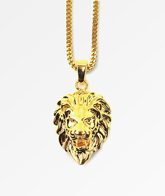 Gold Lion Necklace
 The Gold Gods Lion Head Gold Necklace