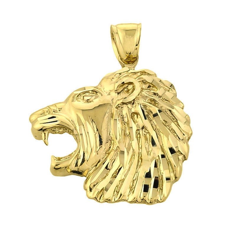 Gold Lion Necklace
 Solid Gold Diamond Cut Lion Head Charm Pendant
