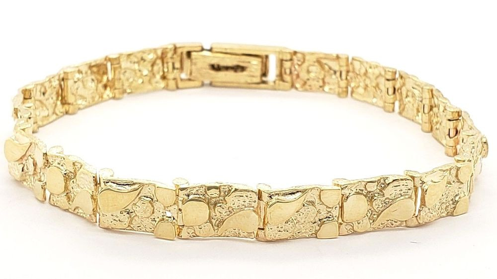 Gold Nugget Bracelet
 New Solid 14K Yellow Gold Nug Style 8" Adjustable