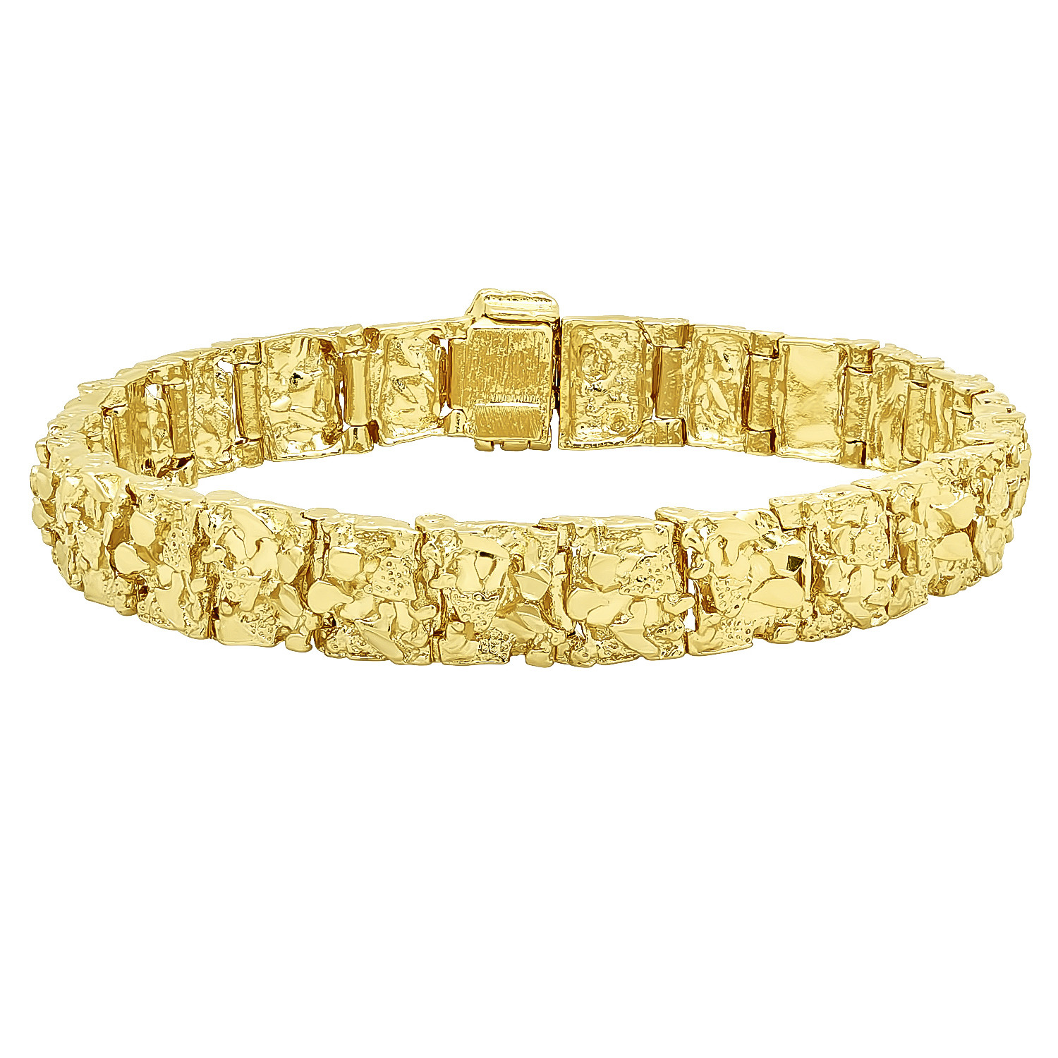 Gold Nugget Bracelet
 Thick 11mm 14k Yellow Gold Plated Chunky Nug Textured