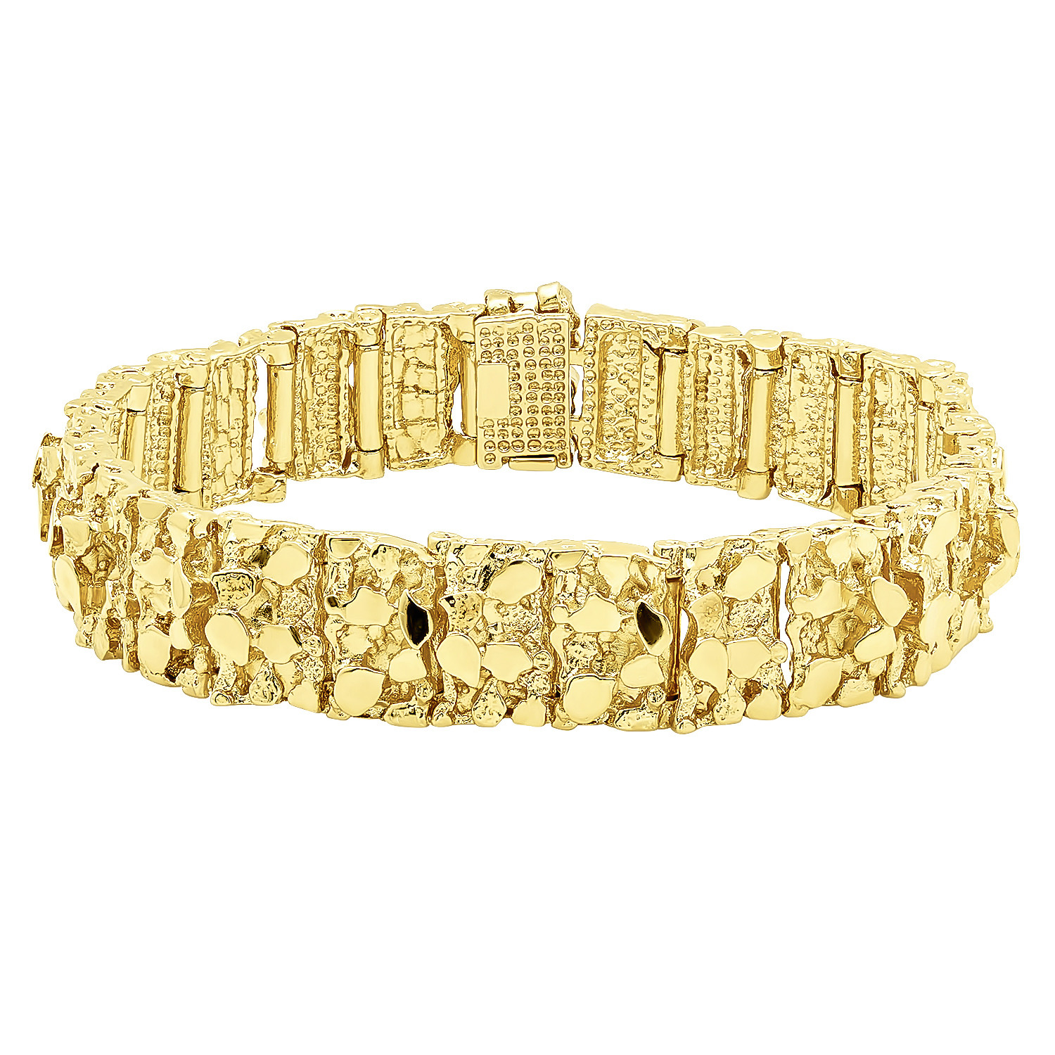 Gold Nugget Bracelet
 Mens Classic Fashion 14k Yellow Gold Plated Nug Half