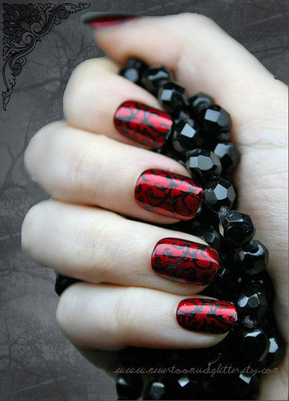 Gothic Nail Designs
 Japanese Nail Art Red Gothic Baroque Press Fake Nails