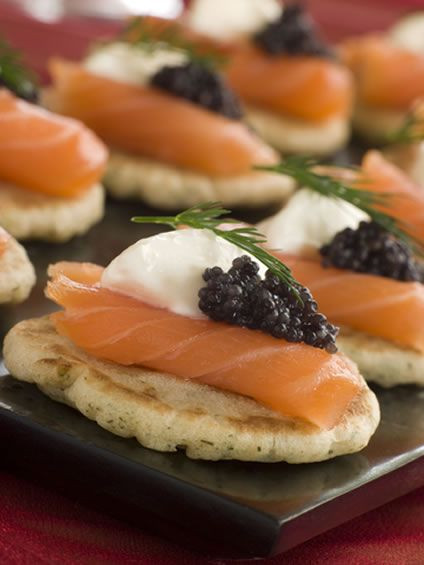 Gourmet Cold Appetizers
 Gourmet Caviar Blinis and Smoked Salmon Canapes