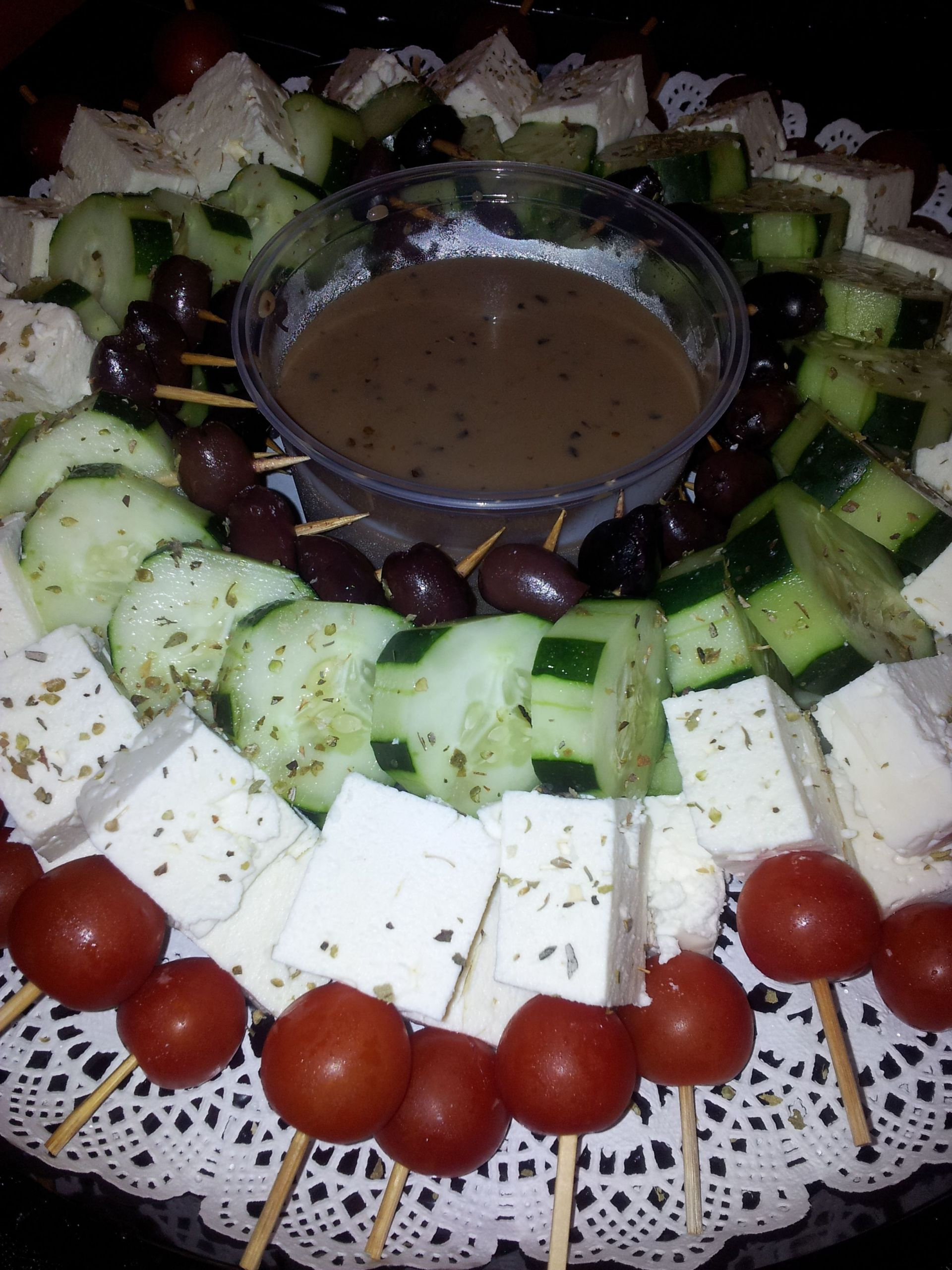 Greek Dinner Party Menu Ideas
 Greek Salad on a Stick with Balsamic Vinaigrette
