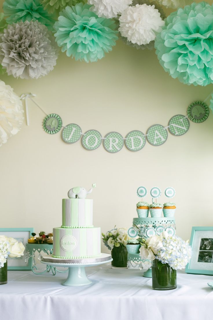 Green Baby Shower Decor
 My mint grey white and elephant themed baby shower